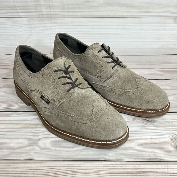 Mephisto Air Jet Derby Mens 8.5 Tan Brown Suede Wingtip Brogue Oxford Dress Shoe - Picture 2 of 14